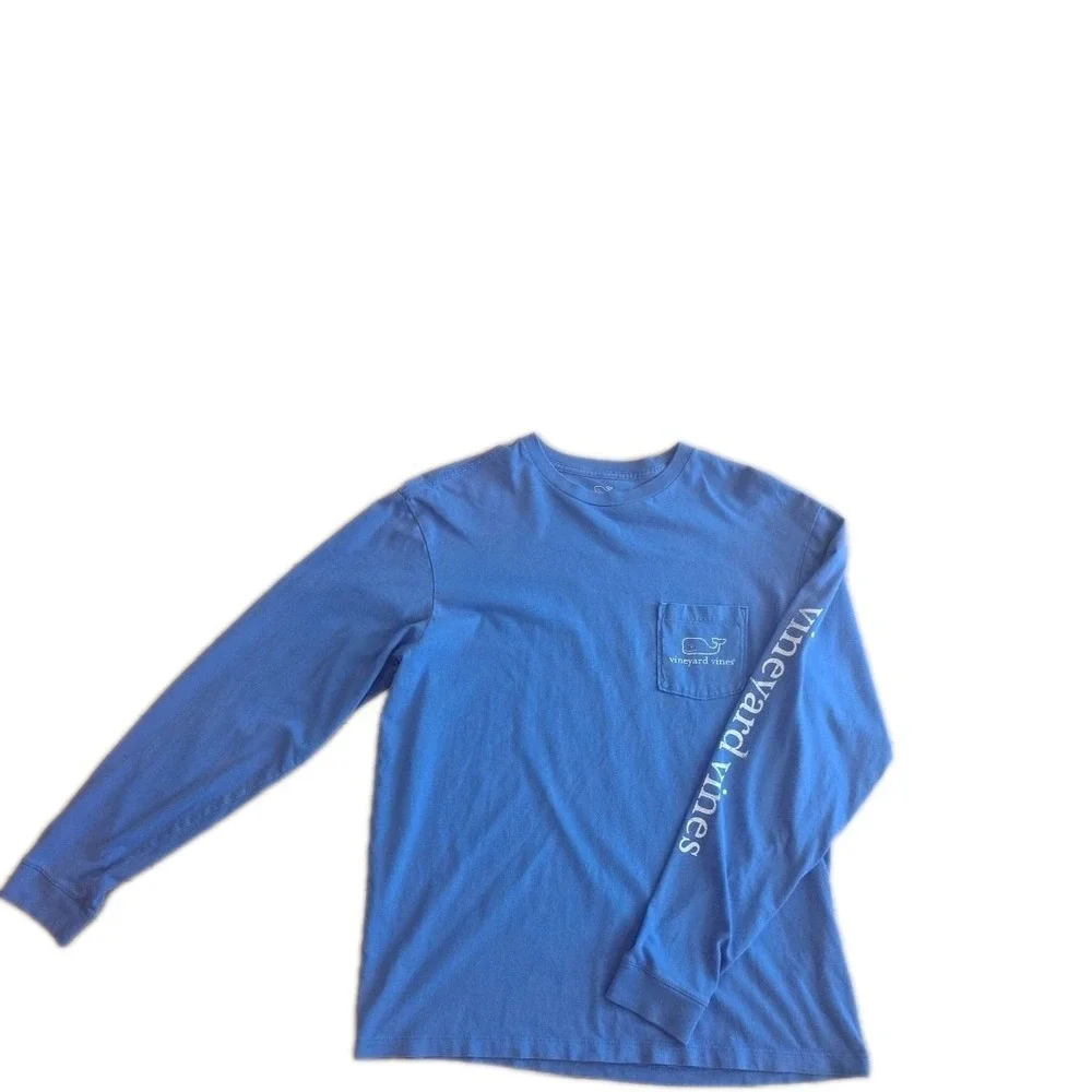 Vineyard Vines Mens Sz S Blue Long Sleeve Vintage Whale Logo Pocket T-Shirt A1 - Picture 1 of 10